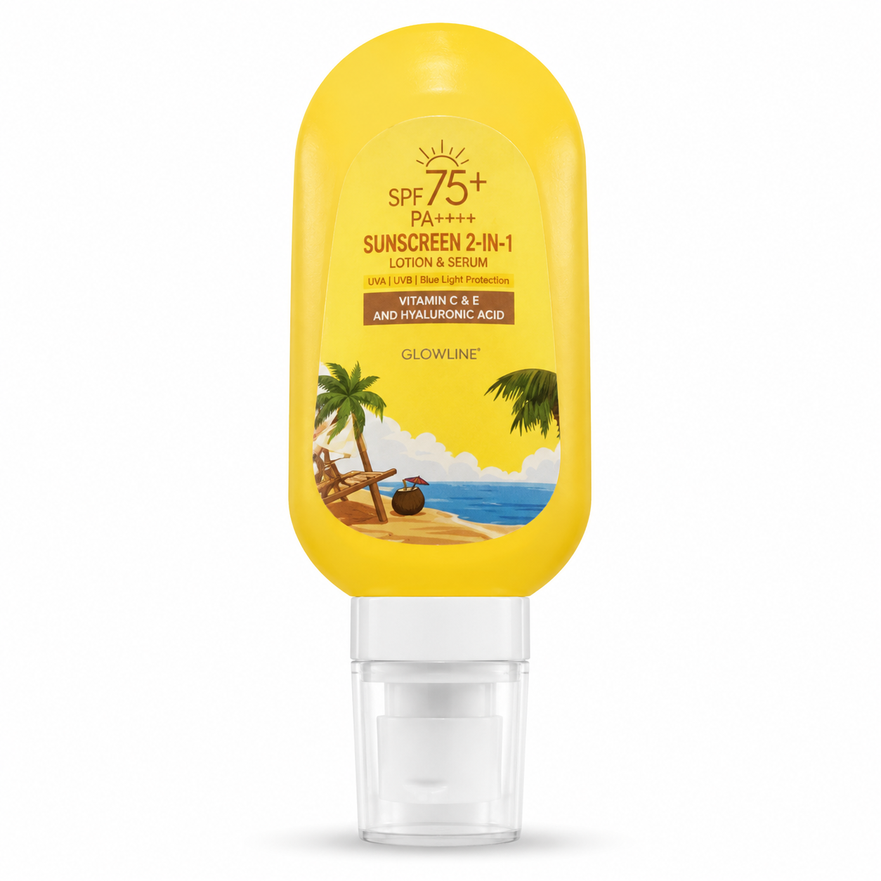 2-in-1 Sunscreen Lotion & Serum SPF 75+ PA++++ - Vitamin C, E & Hyaluronic Acid Hydrating Sunscreen - UVA/UVB & Blue Light Defense, No White Cast