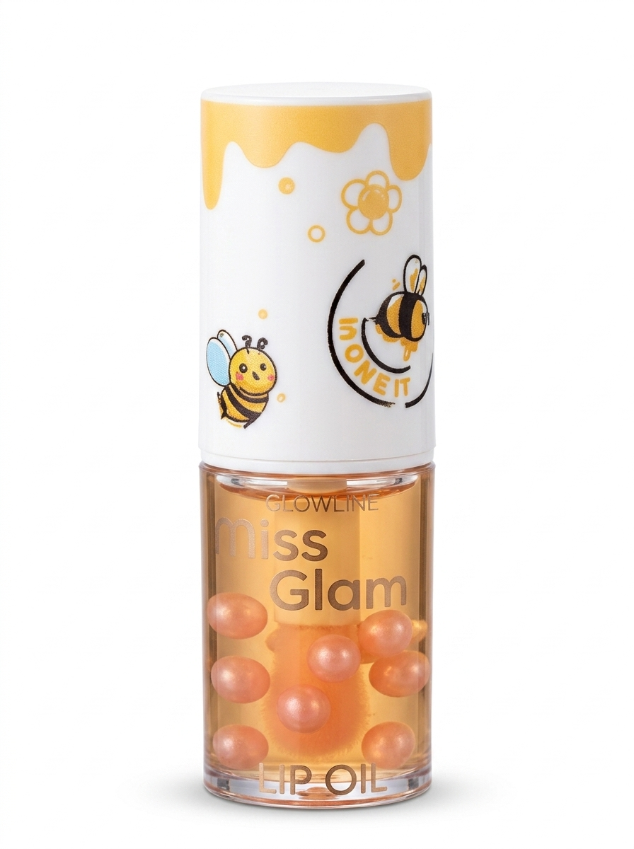 Miss Glam Glowline Honey Tinted Lip Oil - Cute Honey Honey Moisturizing Lip Gloss with Boba Pearls, Non-Sticky Lip Plumper & Lip Stain for Girls