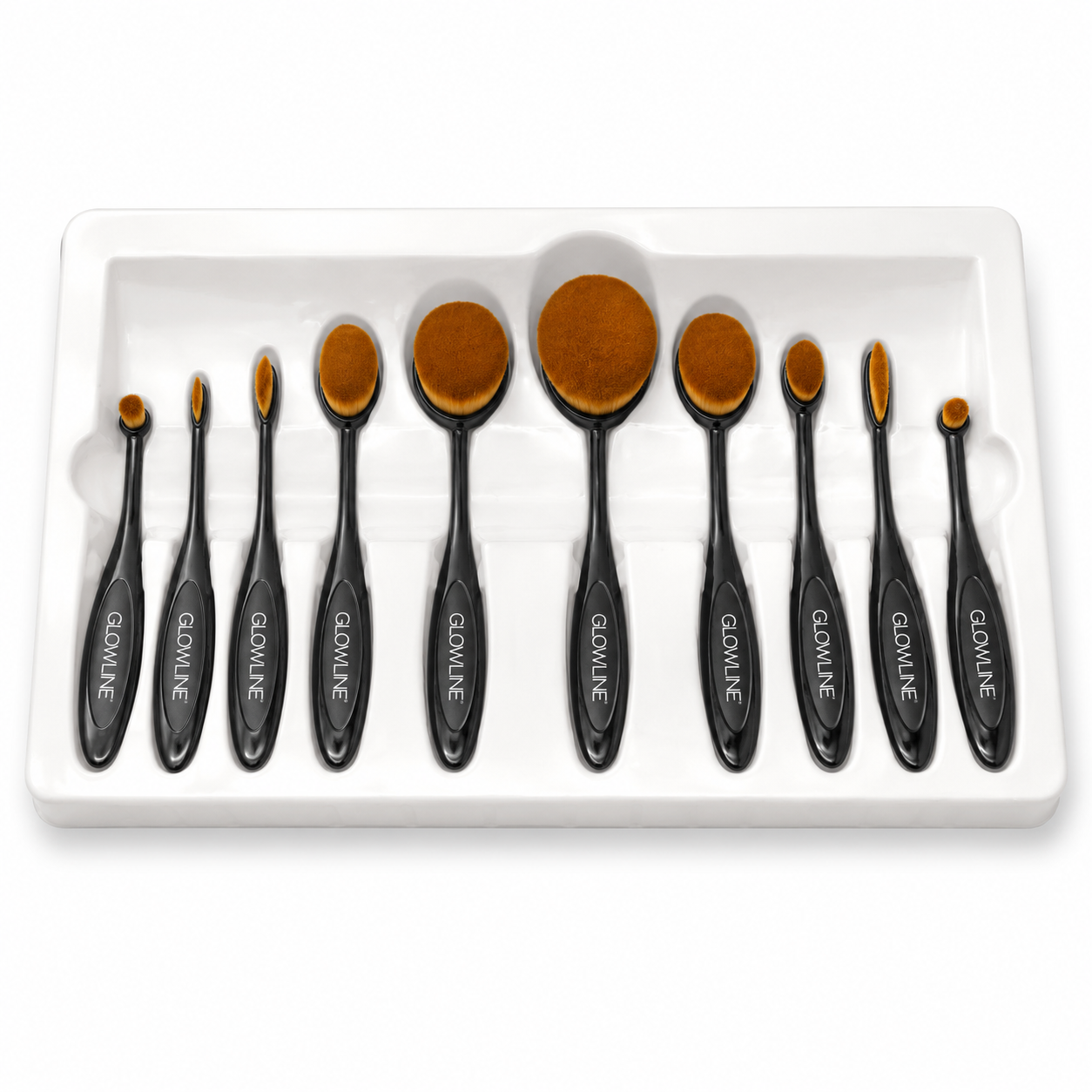 10-Piece Oval Makeup Brush Set with Flexible Handles - Toothbrush-Style Cosmetic Brushes for Foundation, Powder, Blending, Contour & Concealer (Black)