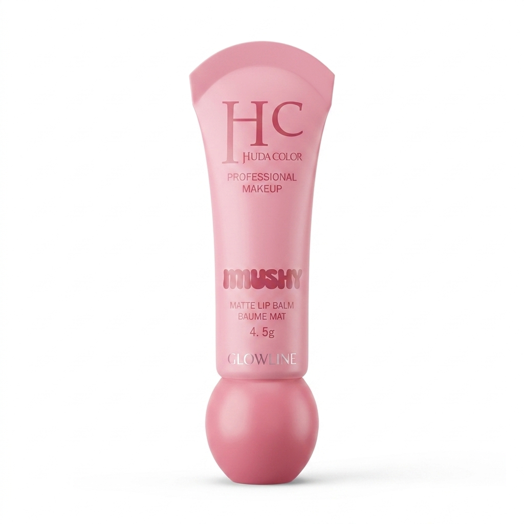 HUDA COLOR Glowline Smushy Matte Lip Balm, 4.5g - Hydrating Liquid-to-Matte Light Pink Lip Cream - Long Lasting Tinted Lip Balm & Nourishing Velvet Lip Base for Women