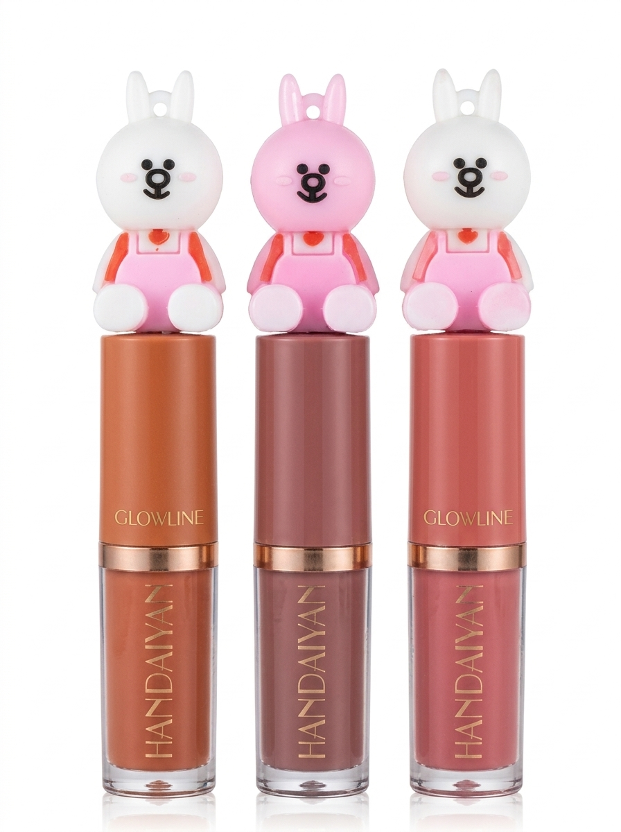 Kawaii Bunny Liquid Lipstick Set - Long Lasting, Transfer-Proof Matte Lip Color & Lip Gloss Combo Pack for Girls & Women (Multicolor)