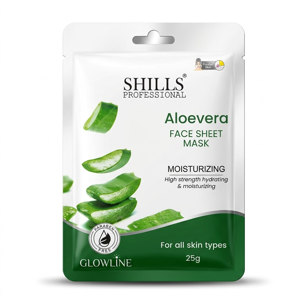 SHILLS Glowline Aloevera Face Sheet Mask, 25g - Paraben Free Moisturizing Facial Mask for Glowing Skin - High Strength Hydrating & Soothing Sheet Mask for All Skin Types