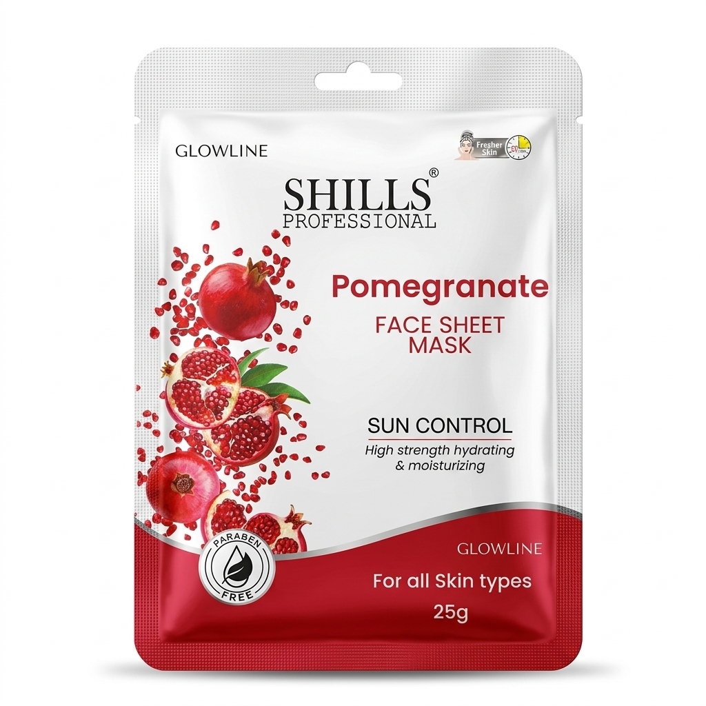 SHILLS Glowline Pomegranate Face Sheet Mask, 25g - Paraben Free Sun Control Facial Mask for Glowing Skin - High Strength Hydrating & Moisturizing Sheet Mask for All Skin Types
