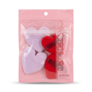 GLOWLINE Heart Shaped Powder Puff Set for Face Makeup – Soft Velour Foundation Sponge with Finger Strap – Reusable Beauty Blender Puff for Loose Powder – Blush
