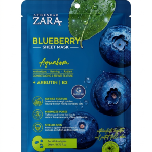 ATISUNDAR ZARA Blueberry Sheet Mask + Arbutin B3 – Hydrating Face Sheet Mask for Soft, Fresh & Radiant-Looking Skin – Skin Care – 20 g