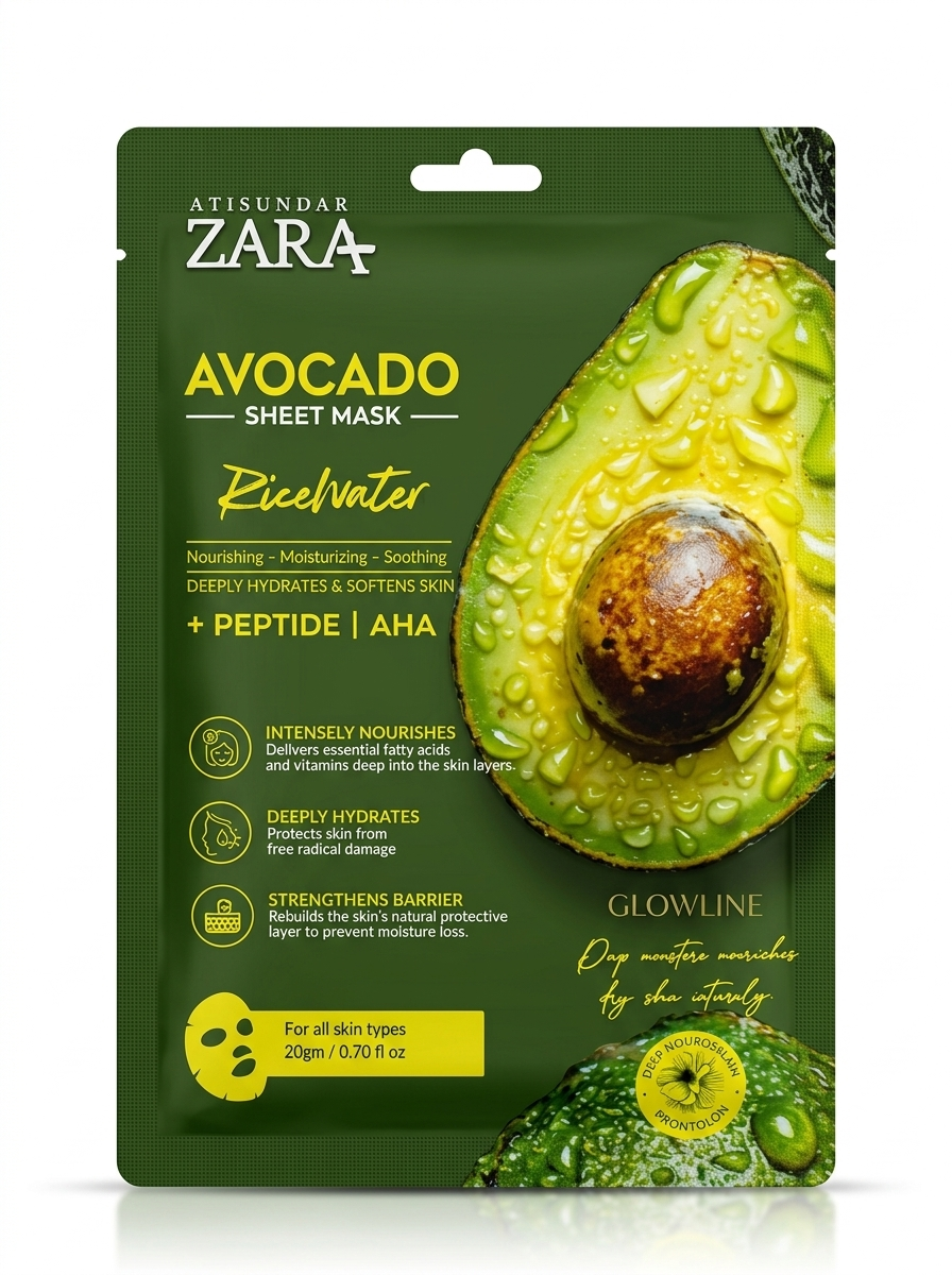 ATISUNDAR ZARA Avocado Sheet Mask + Peptide AHA - Hydrating Face Sheet Mask for Soft, Fresh & Radiant-Looking Skin - Skin Care - 20 g