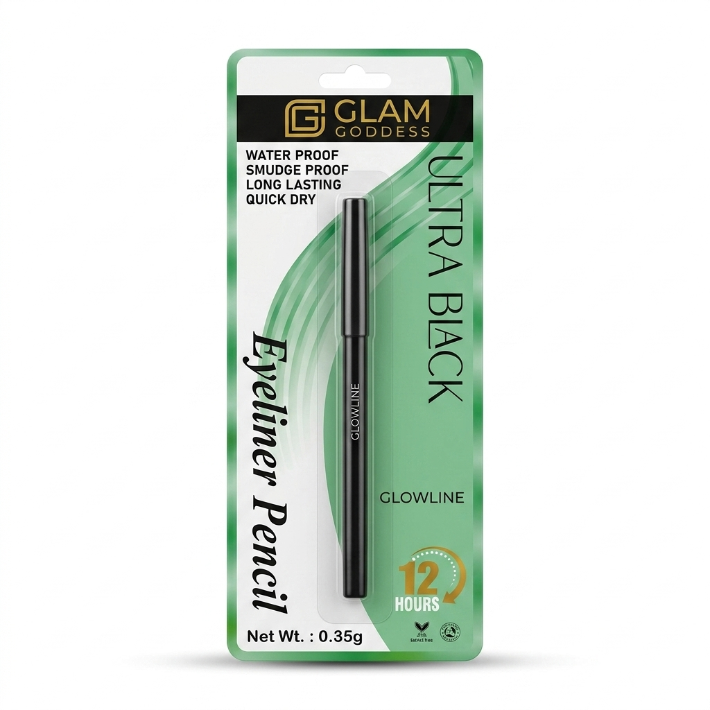 GLAM GODDESS Glowline Ultra Black Eyeliner Pencil, 0.35g - Waterproof & Smudge Proof Matte Kajal Eye Liner - Long Lasting Quick Dry Smooth Gel Glide Eye Makeup Pen