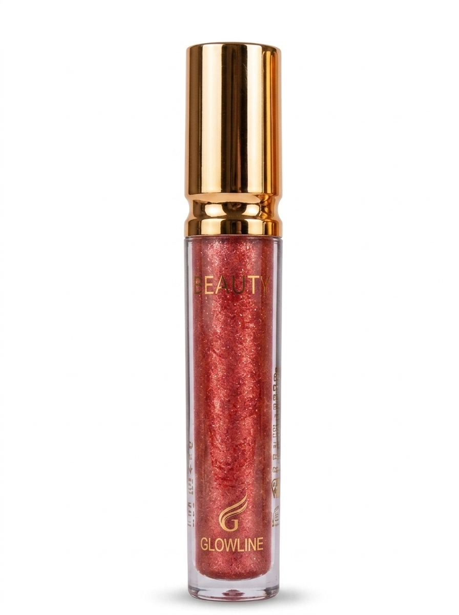 Glowline Beauty Rose Gold Heavy Glitter Liquid Lip Gloss - High-Shine Metallic Shimmer Lip Topper, Long Lasting Sparkly Lip Stain for Girls & Women (Ruby Copper Glow)