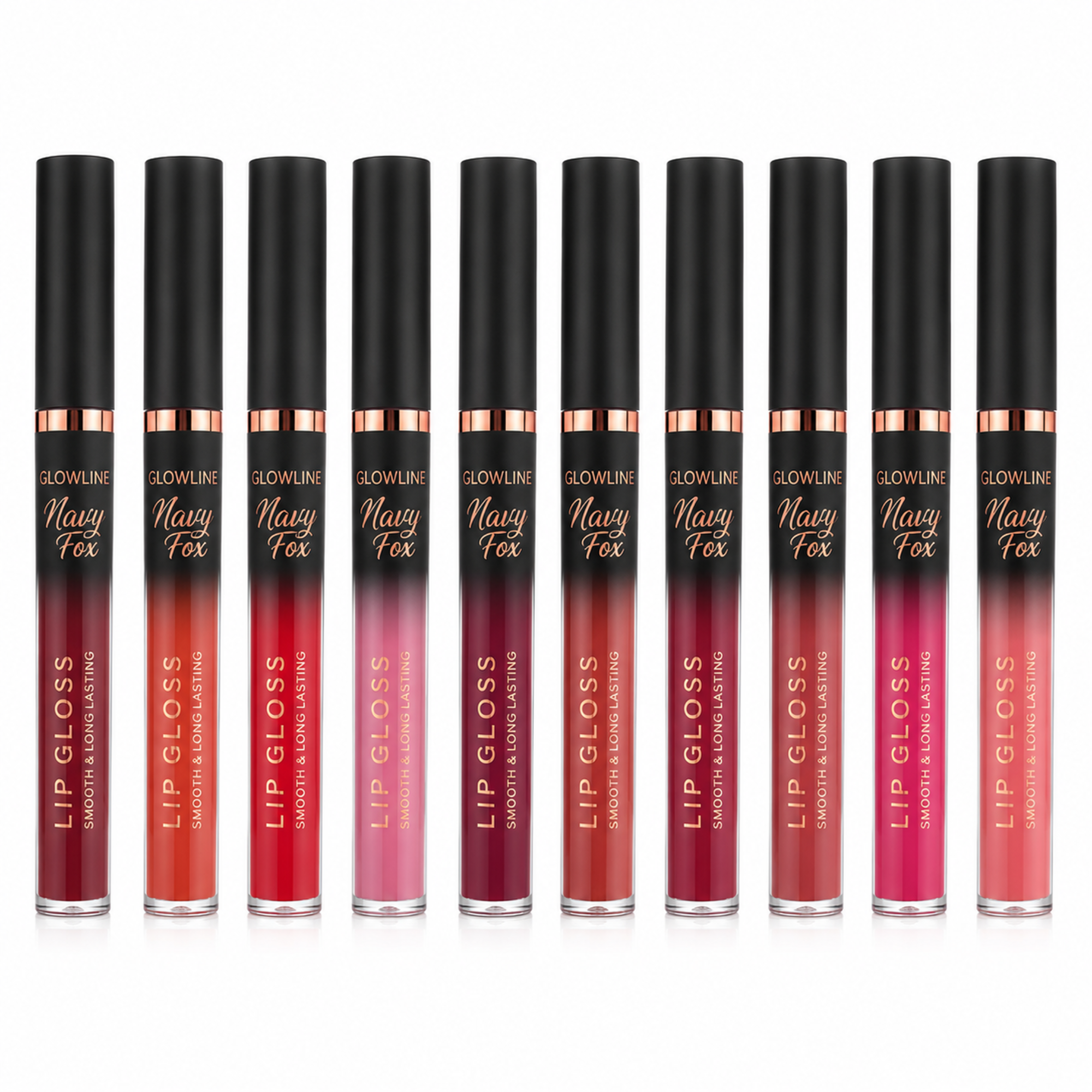 GLOWLINE Navy Fox Tinted Lip Gloss Set, Multi Color Shades (Pack of 10)