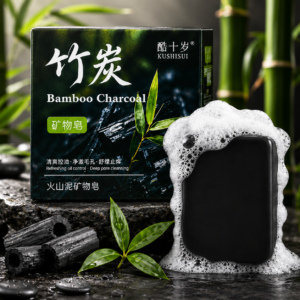 KUSHISUI / brand marking visible Bamboo Charcoal Cleansing Soap – Daily Cleansing Bar for Fresh, Clean & Smooth-Feeling Skin – Face & Body Care Beauty Product
