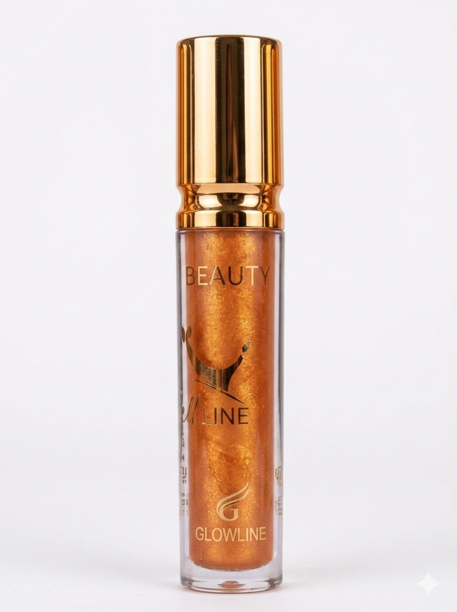 Glowline Beauty Golden Shimmer Liquid Lip Gloss - High-Shine Metallic Lip Topper, Long Lasting Glitter Lip Gloss for Girls & Women (Gold Sparkle)