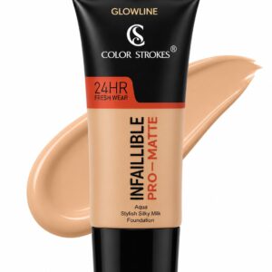 Color Strokes Glowline Infaillible Pro-Matte Aqua Silky Milk Foundation, Full Coverage, Matte Finish, 24HR Fresh Wear, 40ml