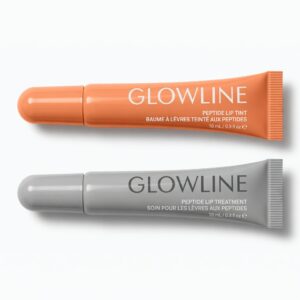 GLOWLINE Lip Treatment Twin Pack – Day and Night Peptide Lip Therapy Routine Kit with Tinted Peach Shimmer Balm & Clear Intense Repair Gloss (10ml Each)
