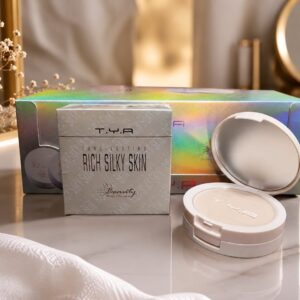 Long Lasting Compact Powder T.Y.A Rich Silky Skin Face Powder, Matte Oil Control Beauty Compact for Girls