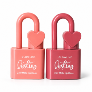 GLOWLINE Lasting 24hr Matte Lip Gloss Set – Cute Heart Padlock Shape Liquid Lipstick Combo for Women & Girls – Waterproof – Smudge-Proof – Pack of 2