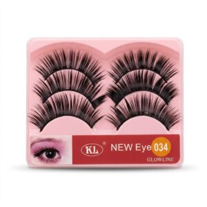 KL GLOWLINE New Eye 034 False Eyelashes (3 Pairs Pack) – Natural Looking, Reusable & Lightweight Fake Eye Lashes Kit – Volumizing Eye Makeup Extensions for Women & Girls