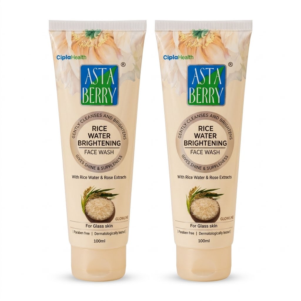 Astaberry Rice Water Brightening Face Wash for Glass Skin (100ml - Pack of 2) - Gently Cleanses & Brightens Face Cleanser with Rose Extracts