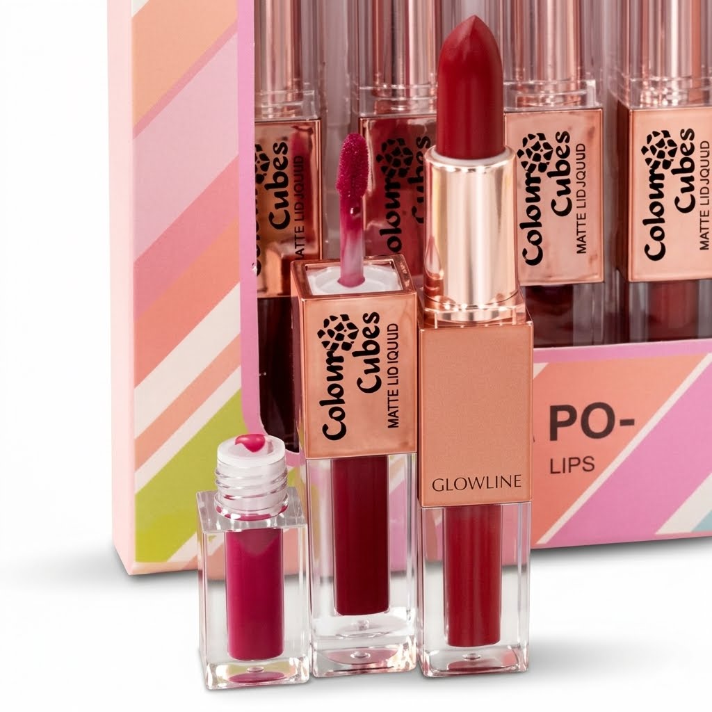 GLOWLINE Colour Cubes Matte Liquid Lipstick Set - Long Lasting, Waterproof & Smudge Proof Mini Lip Gloss Kit - Non-Stick Velvet Lip Tint Box for Women & Girls