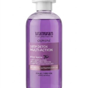 Deep Detox Multi-Action Body Wash for Acne and Body Pimples – Tea Tree Oil & Activated Charcoal Shower Gel for Excess Oil & Clogged Pores – Pollution Defense, Purple – 300ml Beauty Product