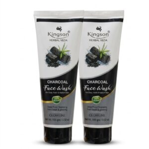 Kingson Herbal Veda Charcoal Face Wash for Deep Pore Cleansing (100g – Pack of 2) – GLOWLINE 100% Herbal Activated Charcoal Oil Control Face Cleanser for Clear & Glowing Skin