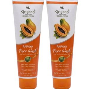 Kingson Herbal Veda Papaya Daily Face Wash Combo Pack of 2 x 60g – Deep Cleansing Dark Spot Reduction Face Wash for Men and Women – Glowline Special Edition