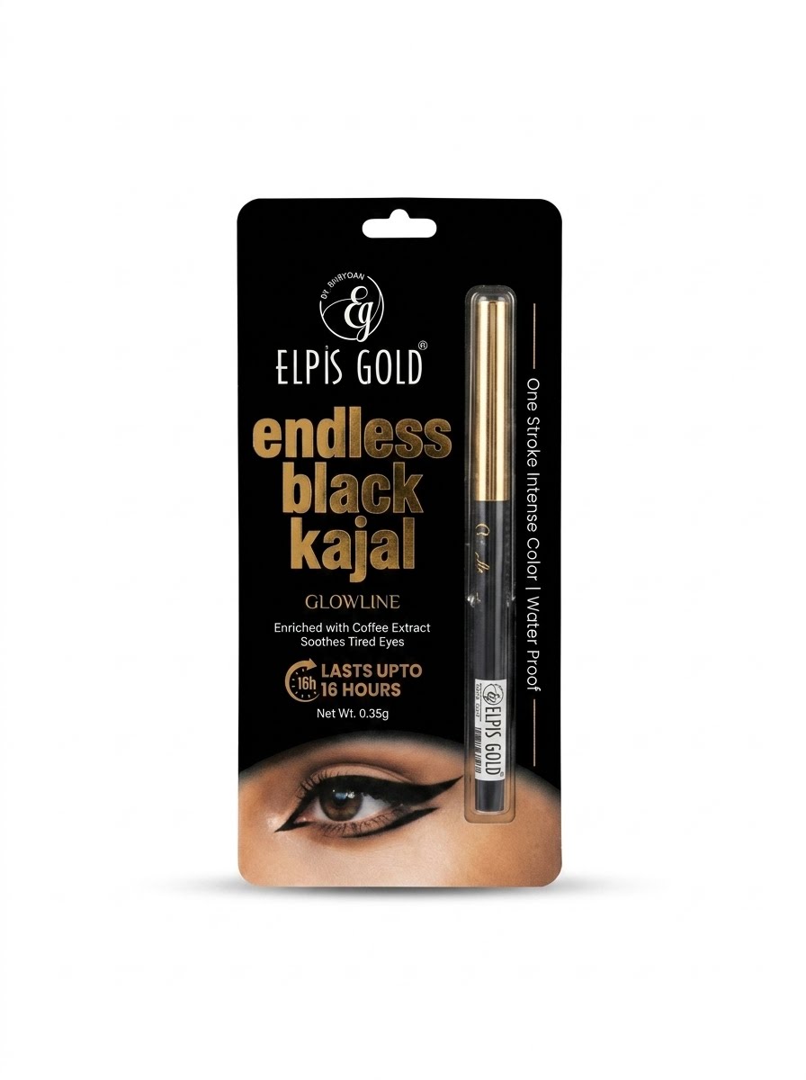 Elpis Gold Endless Black Kajal - Waterproof, Long-Lasting with Coffee Extract (0.35g)