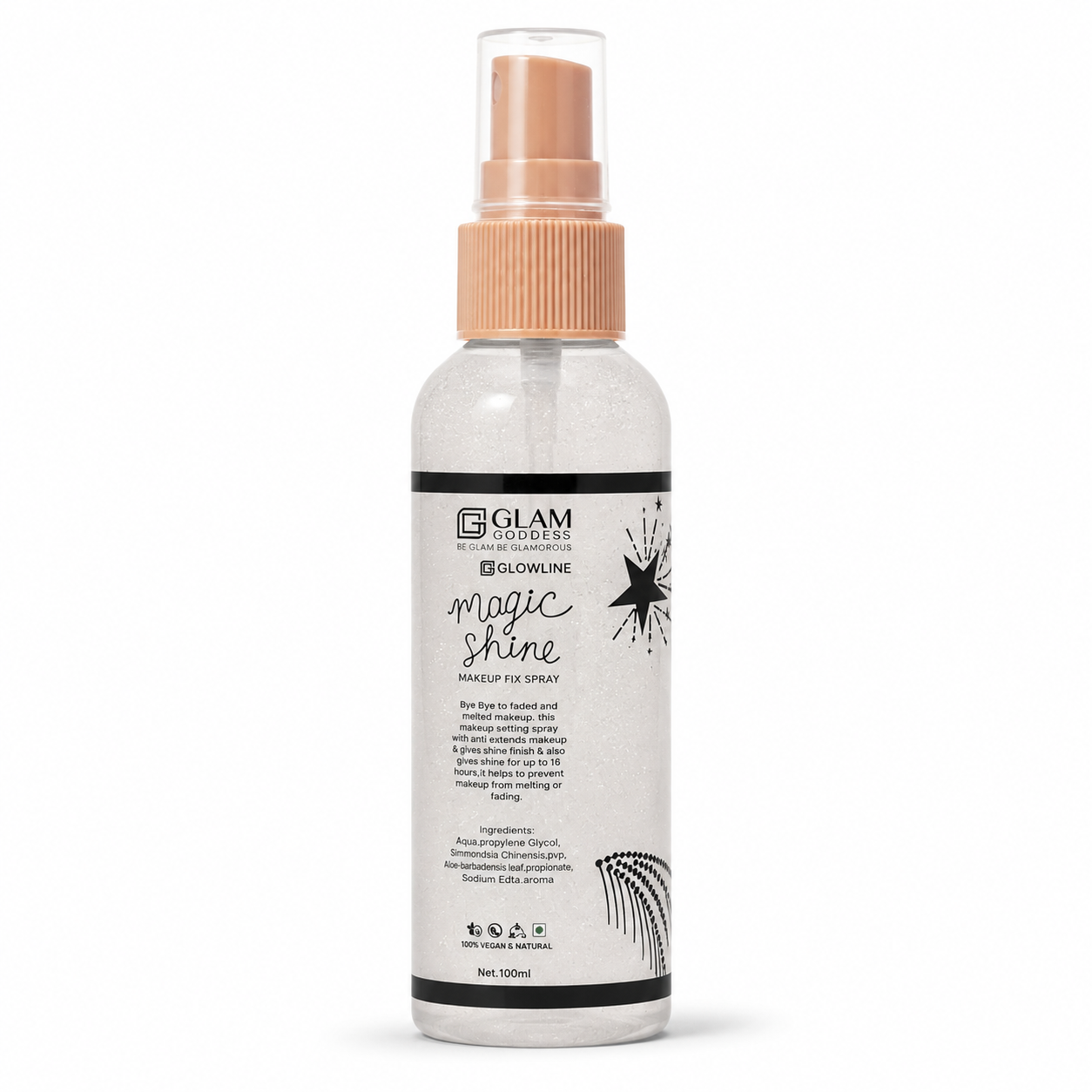 Glowline Magic Shine Makeup Fix Spray - 16 Hours Long Lasting Shine Finish Setting Spray - 100ml