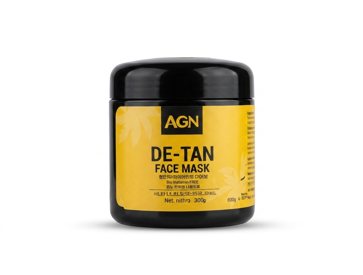 AGN De-Tan Face Mask for Glowing Skin - Bio Inatamin Free Skin Brightening & Tan Removal Face Pack, Black Jar, 300g
