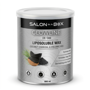Salon in a Box – Glowline De-Tan Liposoluble Wax – 800ml – Coconut Charcoal & Volcanic Ash – Pain-Free Body Hair Removal & Tan Clear Wax for All Skin Types