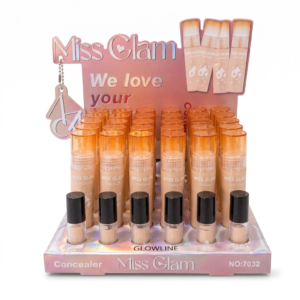 Miss Glam Liquid Concealer Set by GLOWLINE – Face Concealer Counter Display Stand, Full Coverage Dark Circles & Blemish Base Makeup Pack of 1