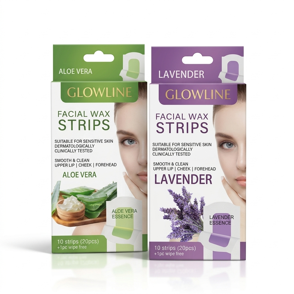 Glowline Facial Wax Strips for Sensitive Skin - Ready-to-Use Cold Wax Hair Removal Patch for Upper Lip - Cheek & Forehead