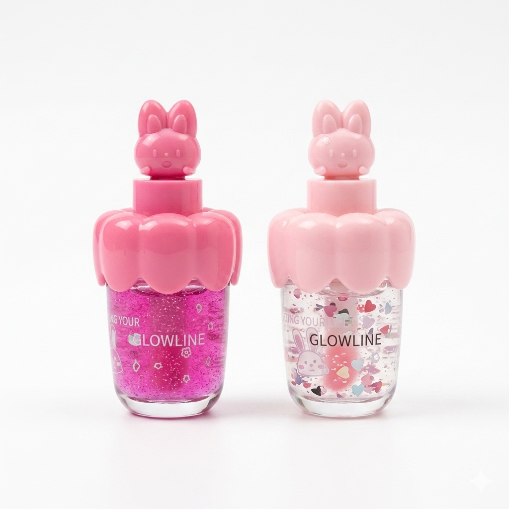 Glowline - Kawaii Bunny Tinted Lip Gloss Set - Ultra Hydrating Glitter Gel Lip Shine Kit - Long-Lasting Smooth Mirror Finish Shimmer Lip Gloss for Girls