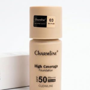 High Coverage Foundation SPF 50 PA++++ by GLOWLINE – Liquid Face Makeup Base, Sun Protection Matte Finish, Shade 03 Medium, 30ml