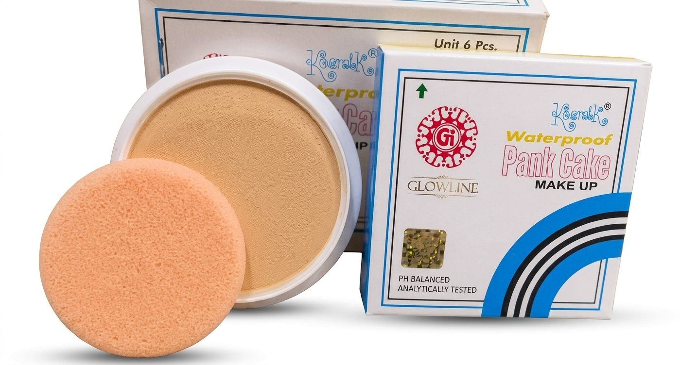 Koral Waterproof Pank Cake Make Up by GLOWLINE - PH Balanced & Analytically Tested Matte Face Compact Powder, Full Coverage Foundation Base with Sponge Puff, 1 Count