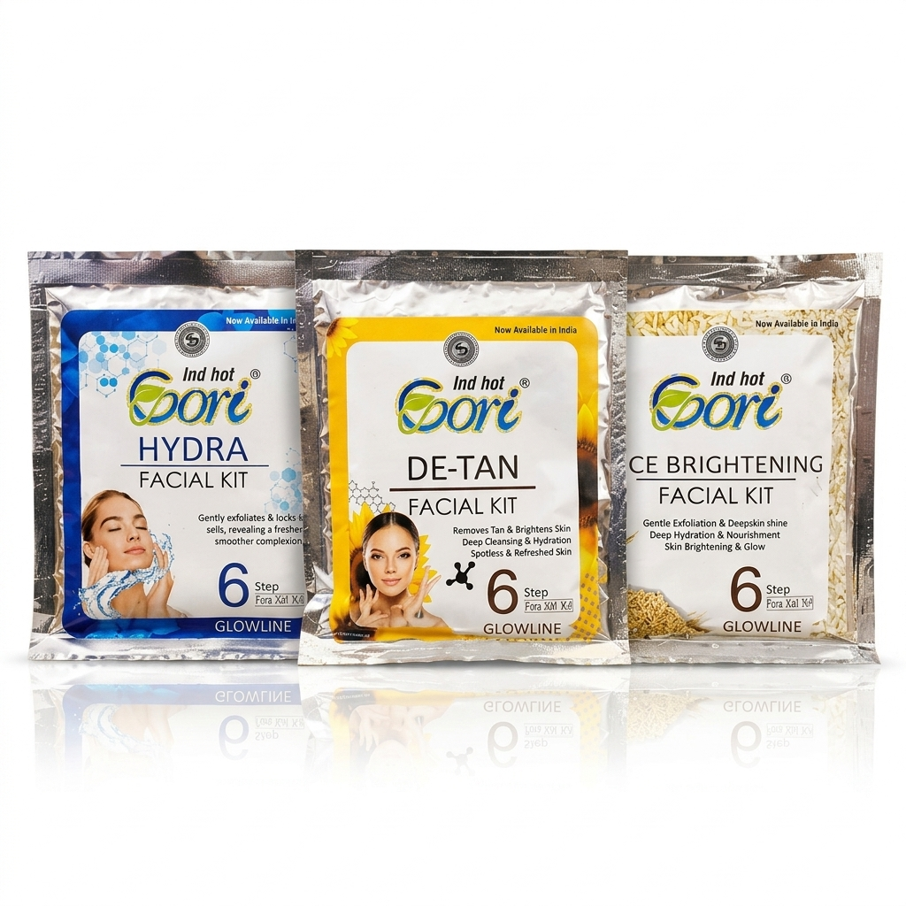 6 Step Facial Kit Combo by GLOWLINE - Hydra, De-Tan & Brightening Facial Kits, Deep Cleansing & Glowing Skin, Pack of 3 Sachets