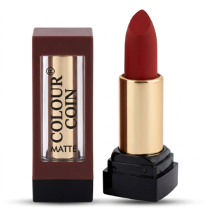 COLOUR COIN Matte Lipstick – Long Lasting Matte Finish Bullet Lipstick for Women, Highly Pigmented Classic Maroon Red Lip Color, Brown Case, 3.5g