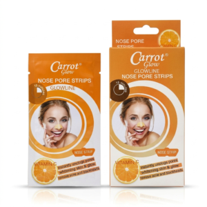 Carrot Glow Glowline Vitamin C Nose Pore Strips for Blackhead Removal, Deep Cleansing Instant Pore Unclogging Strips, & Glowing Nose Peel Off Patch (Pack of 5/10) Nose Pore Strips